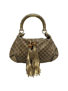 Gucci Handbag Indy Beige Dark Brown Gold Leather X